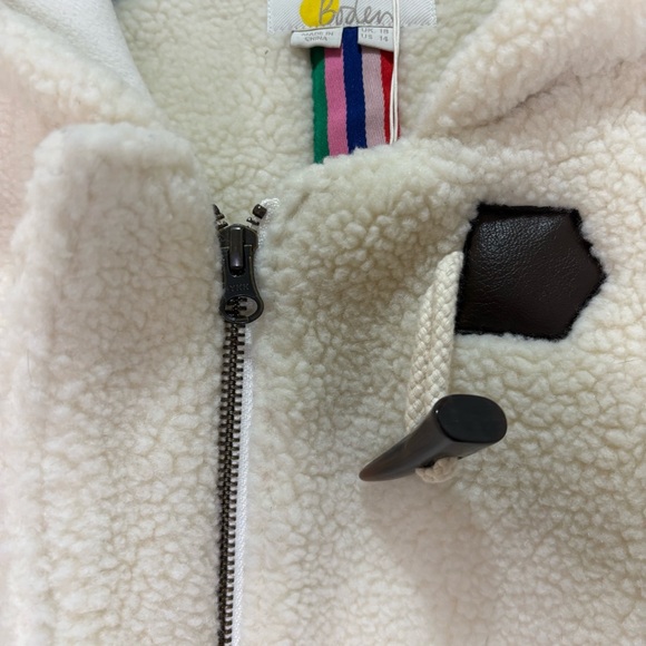 NWT Boden Elgin Borg Hooded Cream Brown Zip Toggle Duffel Coat sz 14 - Picture 7 of 15